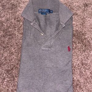 Men’s Classic Ralph Lauren Gray/Red Polo Collar Shirt - Medium